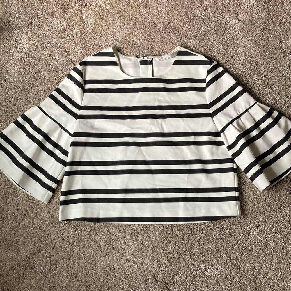 Zara Striped Black and White Peplum Sleeve Women's Top